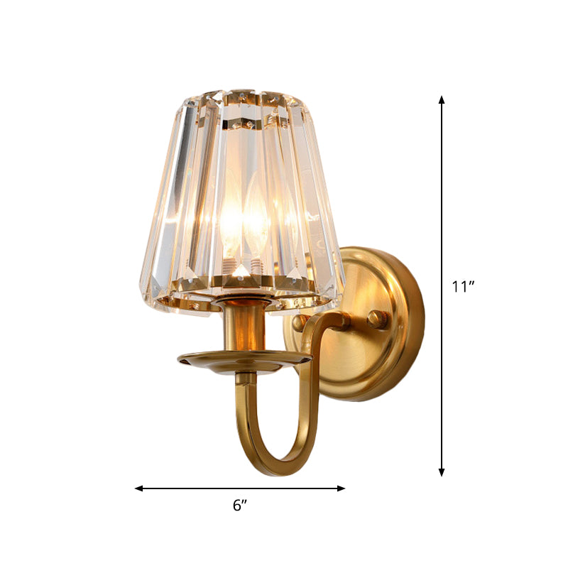 Moderne Kjegle Vegglampe 1 Hode K9 Krystall Vegglysestake i Gull med Buearm | Norvo