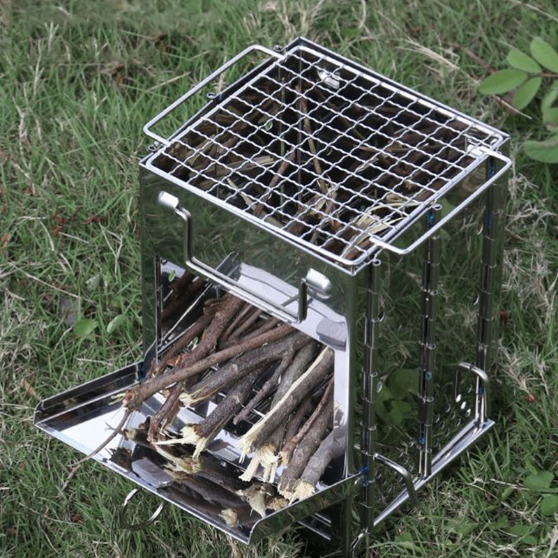 Norvo | Utendørs sammenleggbart vedovn mini rustfritt stål grill camping piknik