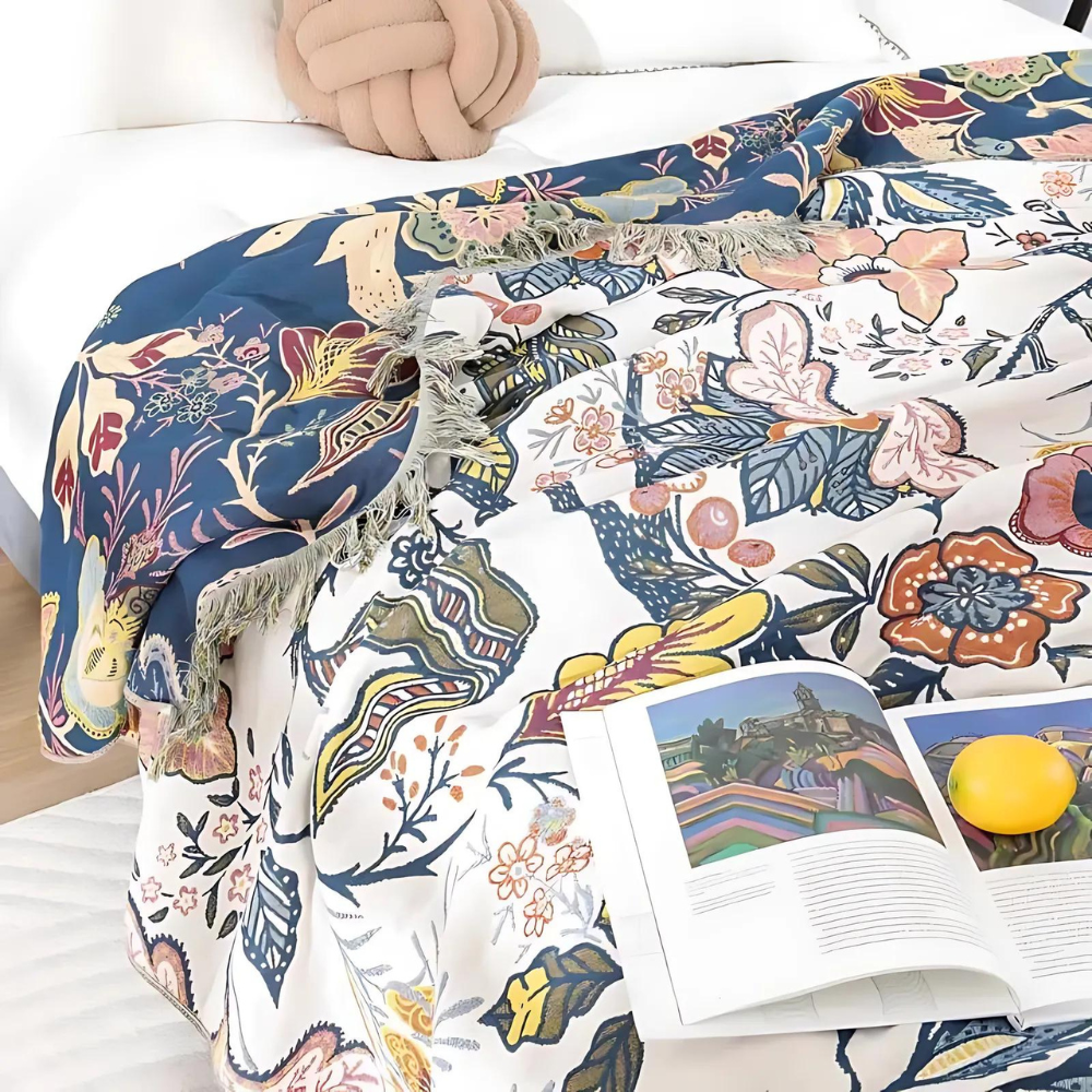 Norvo | Bldekken i bomull med blomsterdesign, reversibel