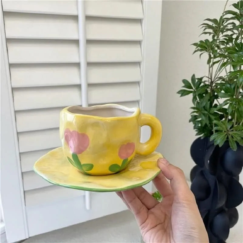 Håndmalt kreativ kaffekopp, keramisk tekopp og fatsett | Norvo
