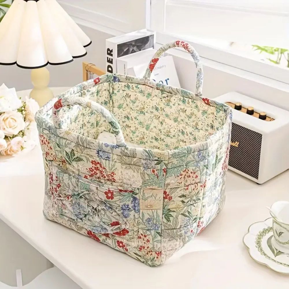 Norvo | Floral Canvas Oppbevaringskurv for Hjemmeorganisering