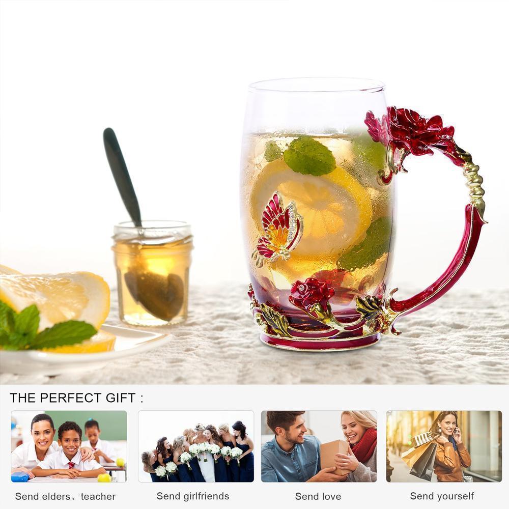 Norvo | Emalje Rose Glass Te koppesett (Med skje)