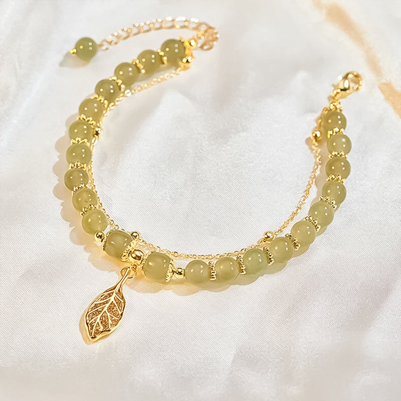 Norvo | Hetian Jade Leaf Gold Bracelet