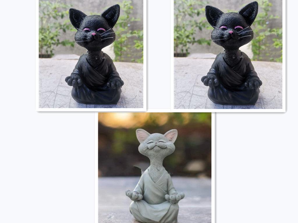 Norvo | Lekker svart Buddha katt figur meditasjon yoga samleobjekt glad katt dekor hjem hagedekorasjon hageornament