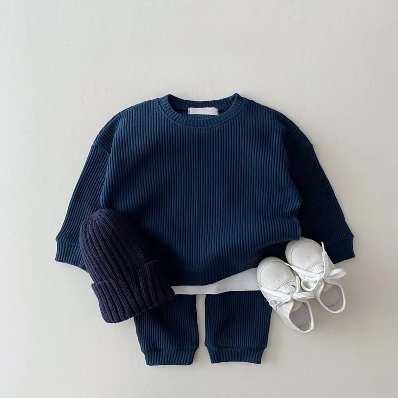 Norvo | Cozy Waffle Cotton Sweatshirt og Bukser Sett for Baby Gutter