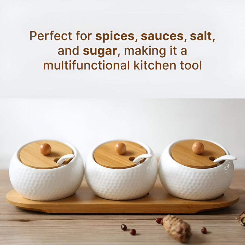 Norvo | Elegant keramisk oppbevaringskrukke sett med bambusbrett