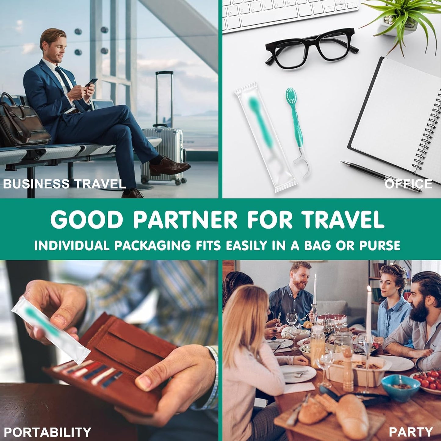 Norvo | Mini Tannbørste 5 i 1 Verktøy (Tannkrem + Tråd + Plukker + Tungekraper) Bærbar Reisesett