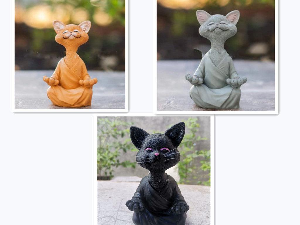 Norvo | Lekker svart Buddha katt figur meditasjon yoga samleobjekt glad katt dekor hjem hagedekorasjon hageornament