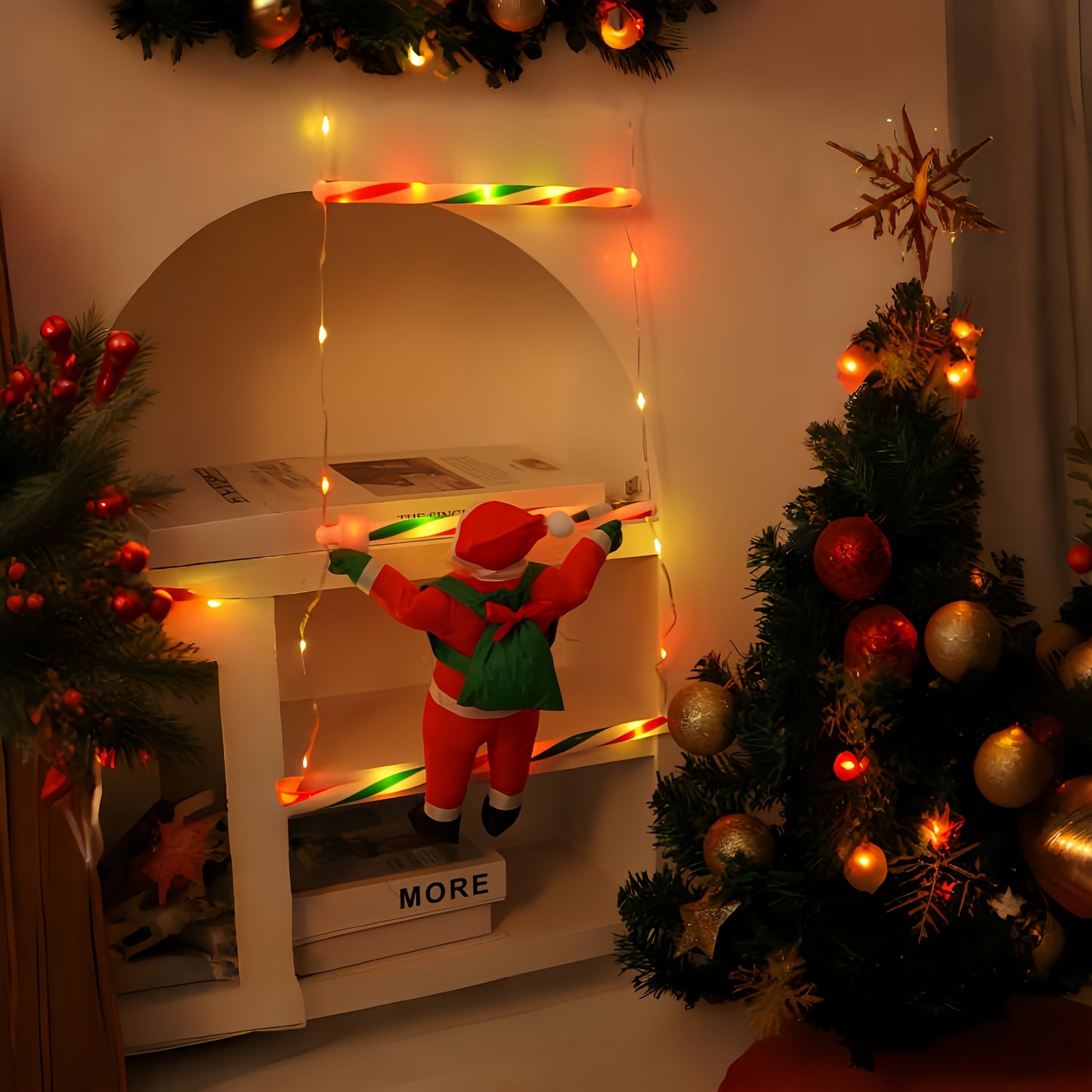 Norvo | Klatrende Santa Julelys Stige – Flerfarget LED og USB-drevet Dekor