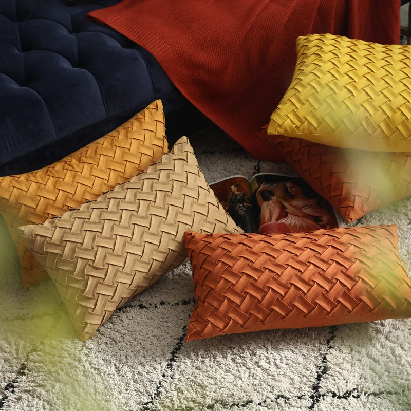 Norvo | Solid gul, brun og mørkerød faux suede putevar