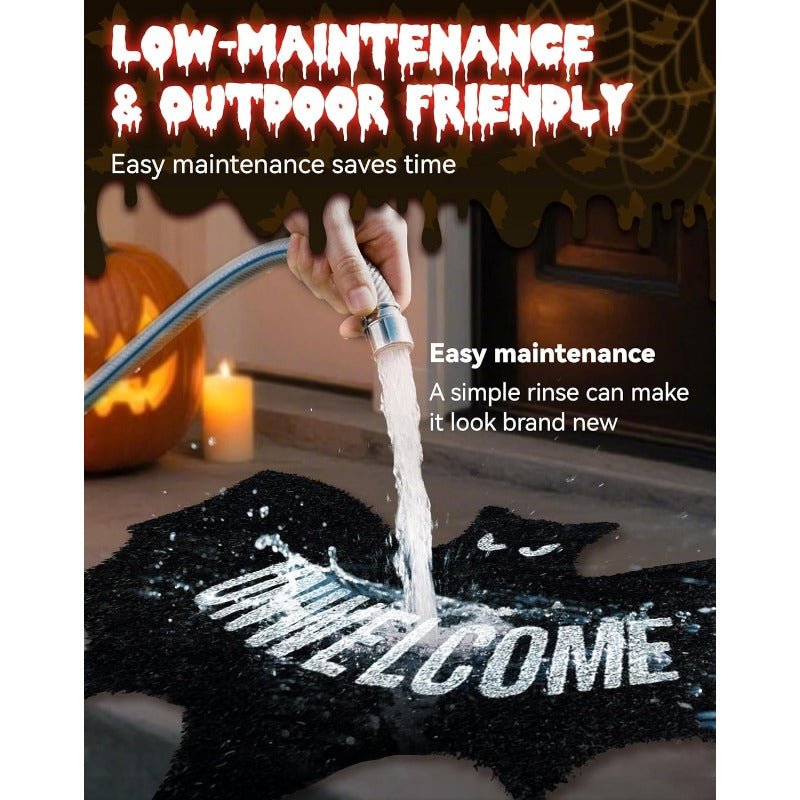 Norvo | UNWELCOME Halloween Flagermus Dørmatte – Skummel Dekorativ Entrématte for Veranda, Patio, eller Innendørs Bruk