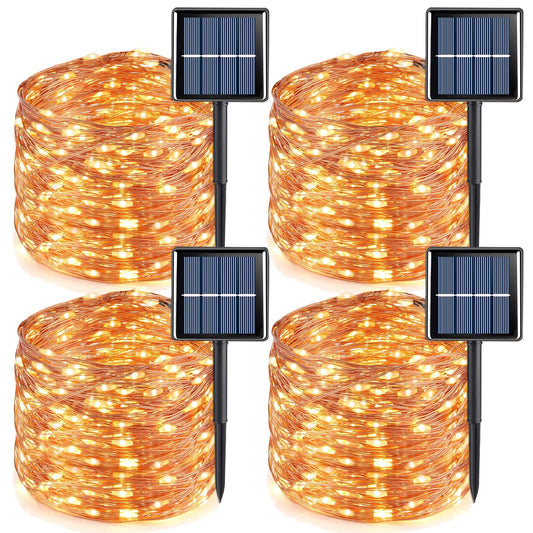 Norvo | Qitong 4 Pakke Varm Hvit Solcelle Fe Lys, 33Ft 100 Led Vanntett Lyskede