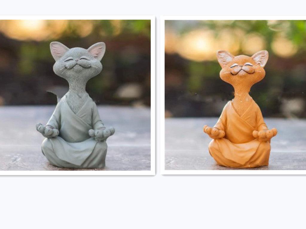 Norvo | Lekker svart Buddha katt figur meditasjon yoga samleobjekt glad katt dekor hjem hagedekorasjon hageornament
