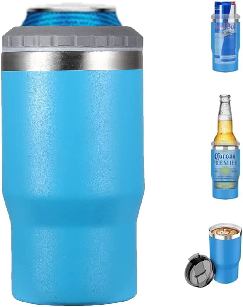 Norvo | 4 i 1 rustfritt stål boks/flaske isolator, 14Oz toveis lokk SUS isolert boks kjøler, ølboksholder (Svart)