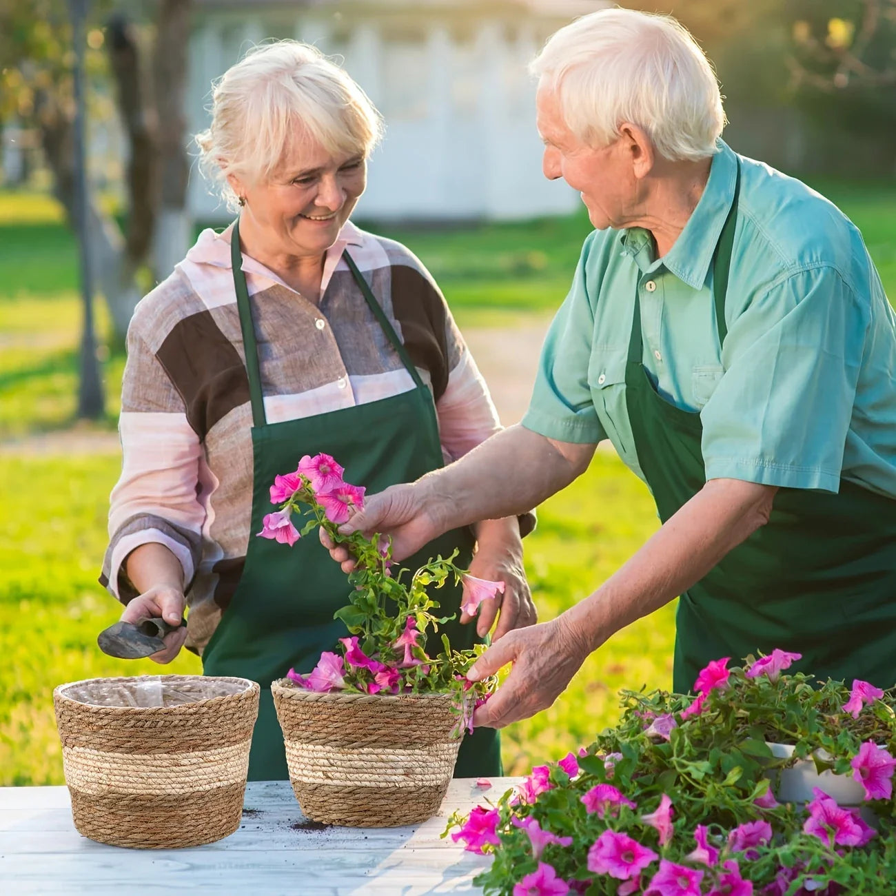 Norvo | Dekorative plantekurver laget av sjøgress i et sett med 3 – Håndvevde blomsterpotter med folieinnsats
