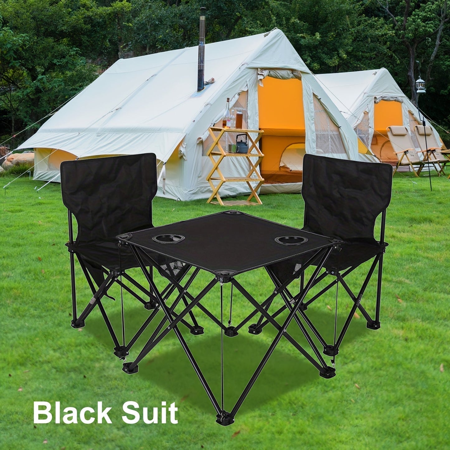 Norvo | Sammenleggbart Hage Sittegruppe Campafleur | 2 Stoler & 1 Bord | Blomstermønster | Bærbar & Værbestandig