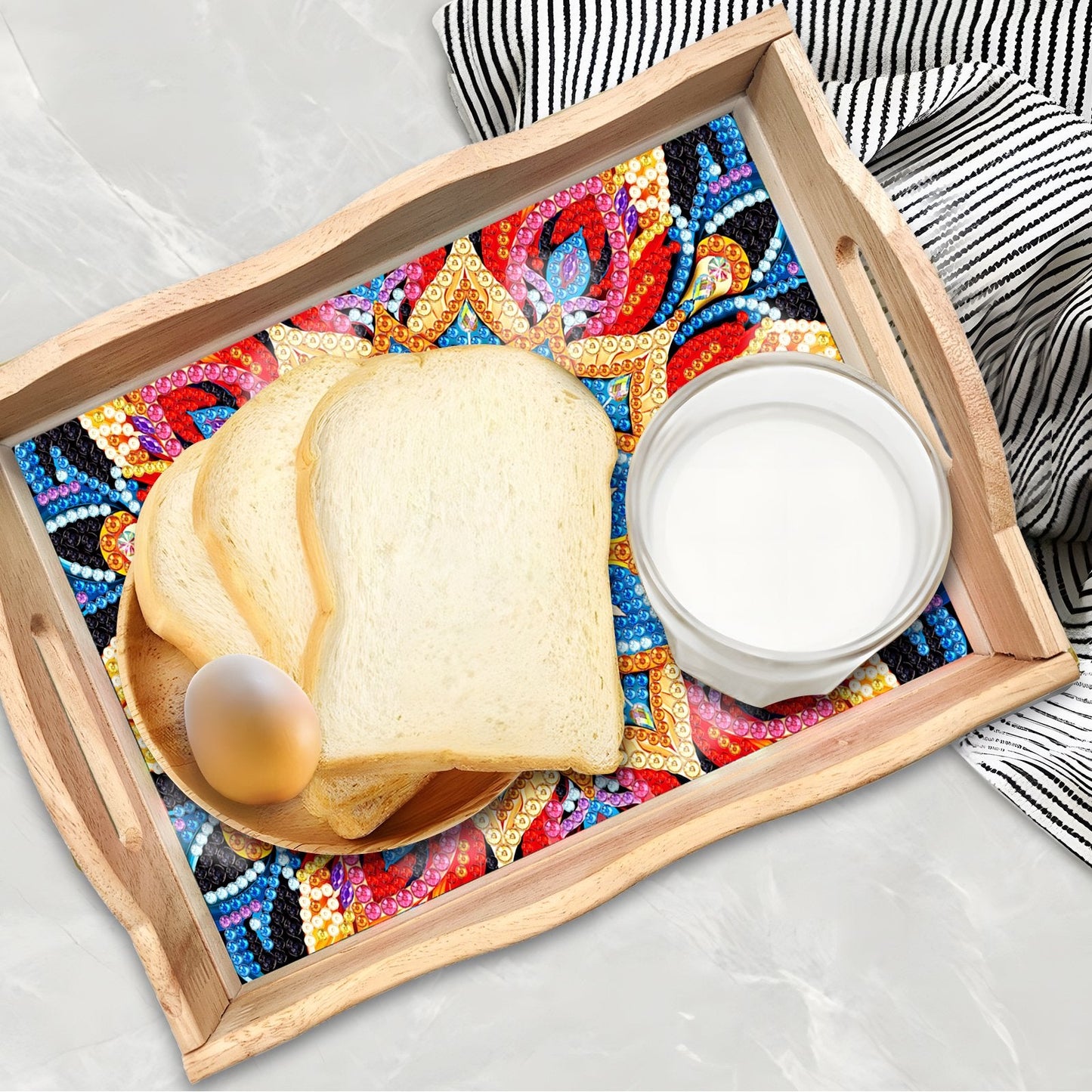 Norvo | DIY Diamant Maleri Trebrett Matbrett med Håndtak Stue Dekorasjon Mandala Trebrett Sett