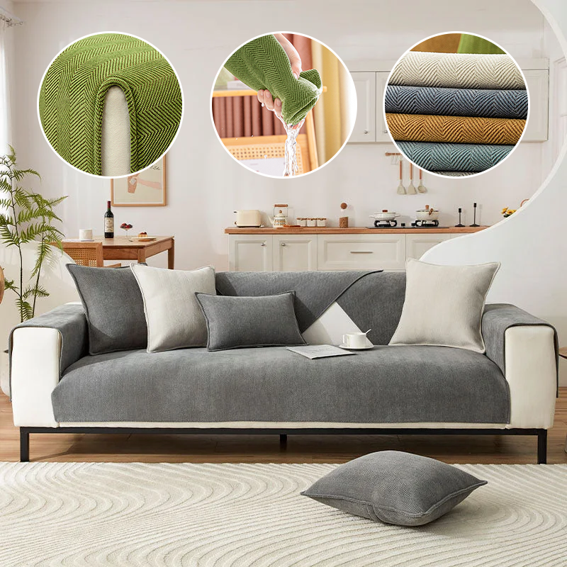 Norvo | Bølget Sjekk Chenille Stoff Møbelbeskytter Sofa trekk