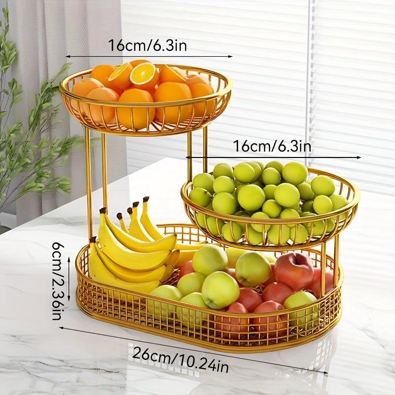 Norvo | Elegant Multi-Tier Metal Fruit Basket - Golden Wire Oval Design | Perfect for Snacks, Cakes & Desserts | Ideal for Easter, Thanksgiving, Christmas Utendørsfeiringer, Utendørs Spise Tilbehør|Multitier Design|Robust Struktur, Frukt Dekor