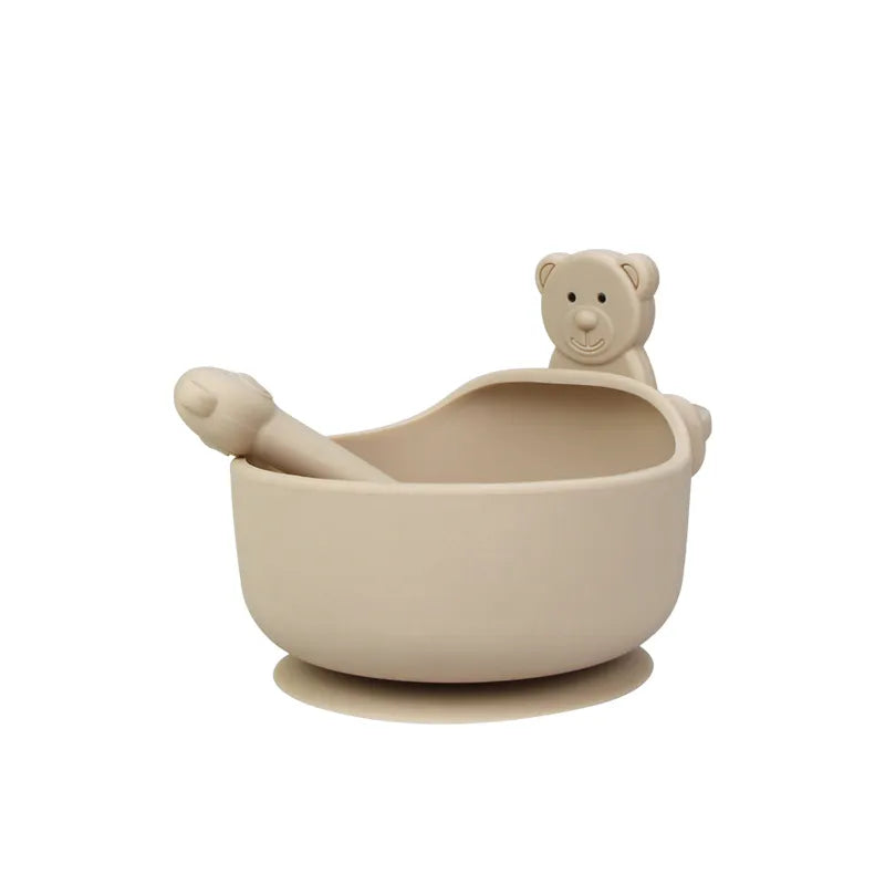 Norvo | Silikon Baby Bolle med Skje – Rutsjfri Mate Sett med Sugekopp og Dyre Design