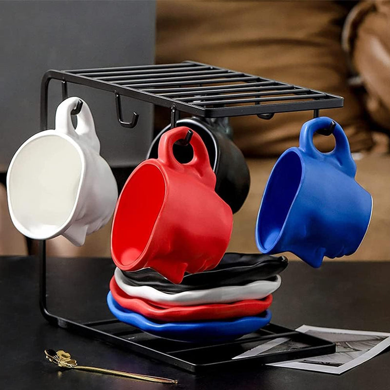 Norvo | Metal Touching Face Creative Ceramic Kiss Kaffekopp, Kunstnerisk Vibe Krus & Tallerken Sett