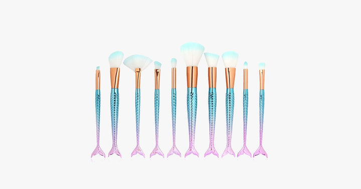 Norvo | Havfrue Sminkekostsett med GRATIS Konturkost - Profesjonell Kosmetikkost for Øyenskygge, Eyeliner, Rouge & Concealer