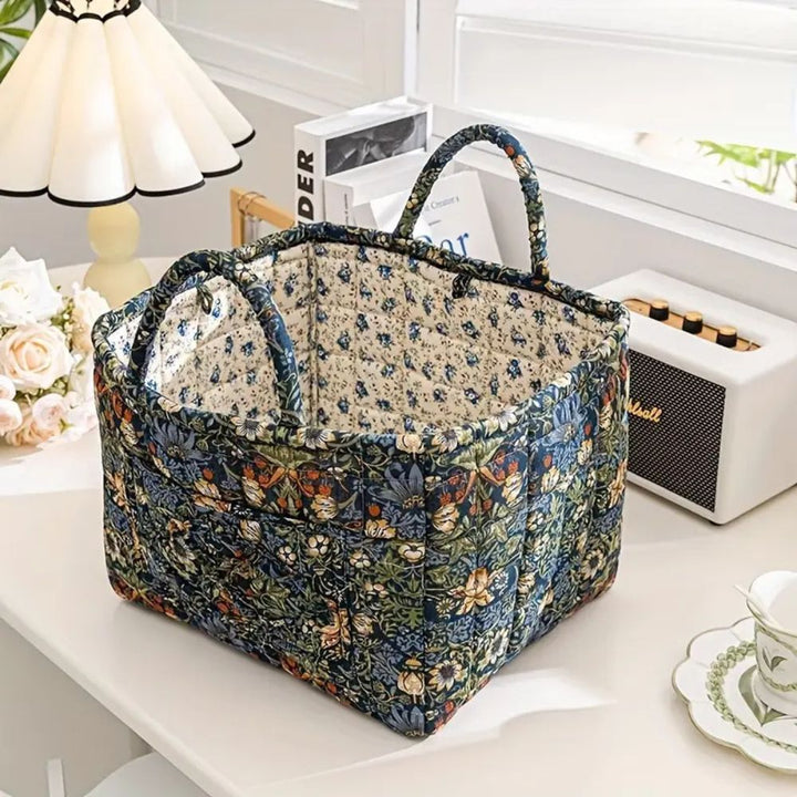 Norvo | Floral Canvas Oppbevaringskurv for Hjemmeorganisering