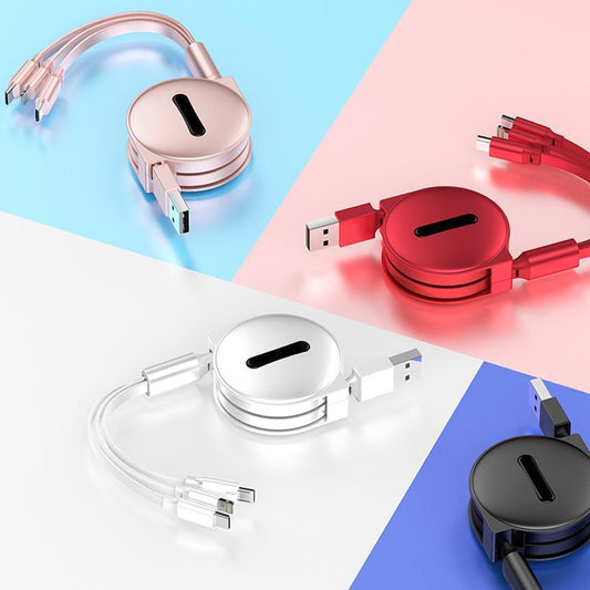 Norvo | 3-1 Uttrekkbar ladekabel for IOS, Micro og Type-c
