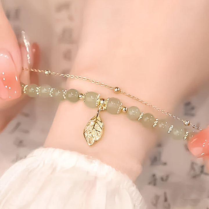 Norvo | Hetian Jade Leaf Gold Bracelet