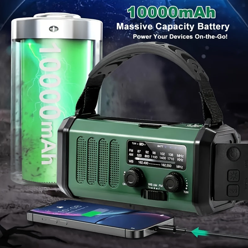 Norvo | StormMate X10 Nødradio med 10 000 mAh Powerbank | Sol, Håndsveiv & USB-C | LED Lys, SOS Alarm & Kompass | AM/FM/NOAA