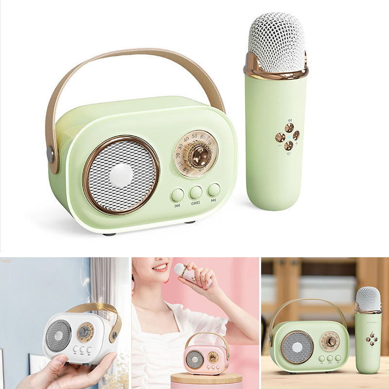 Mini Karaoke-maskin og Bluetooth-høyttaler med trådløs mikrofon
