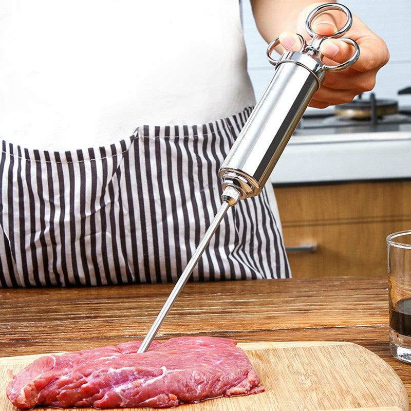 Norvo | Rustfritt Stål Kjøtt Marinade Sprøyte, med 3 Nåler, for Kjøtt, Kalkun, Brisket