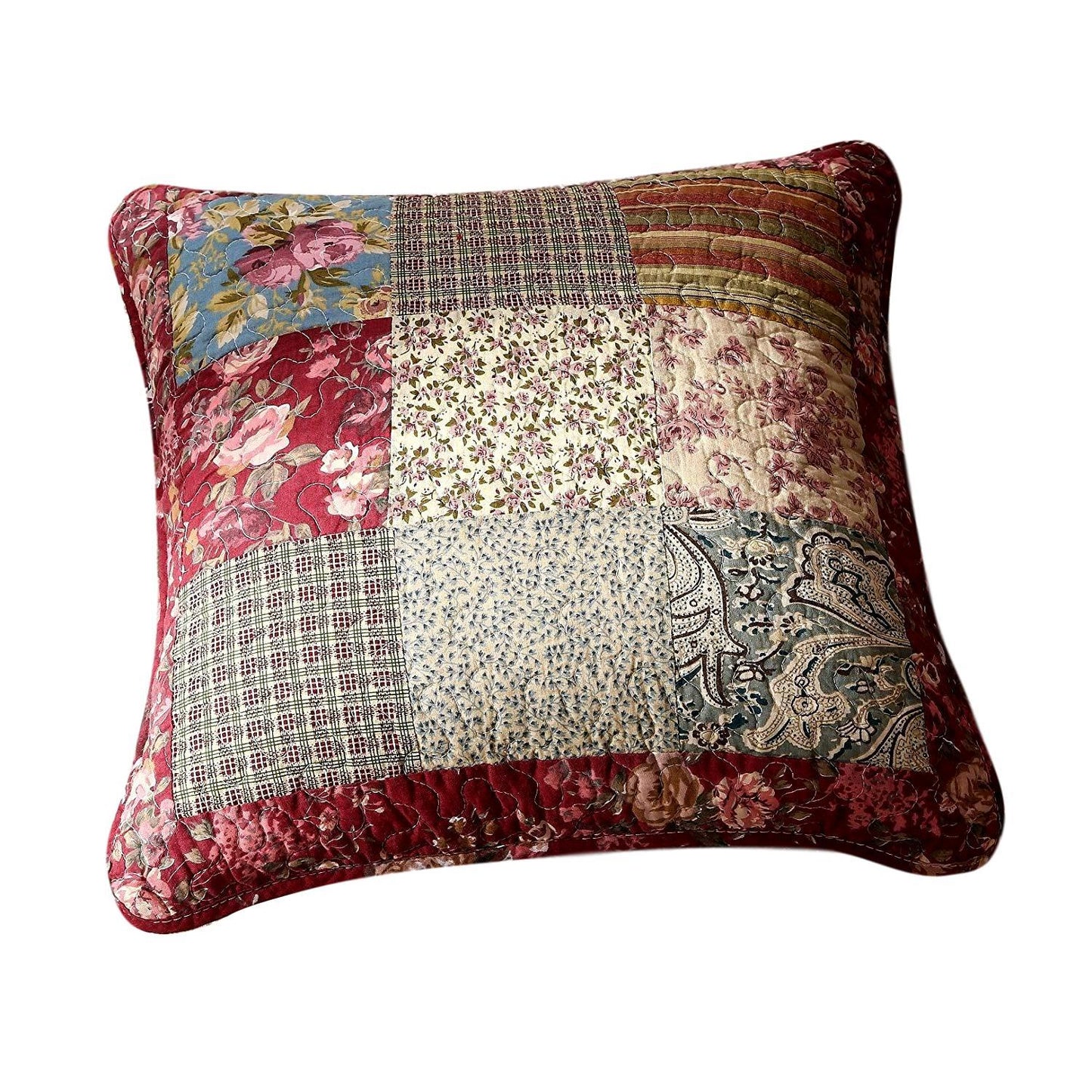 Norvo | Bomulls Patchwork Beige Burgunder Paisley Blomster Eventyr Te Part Dekorative Putetrekk / Euro Sham