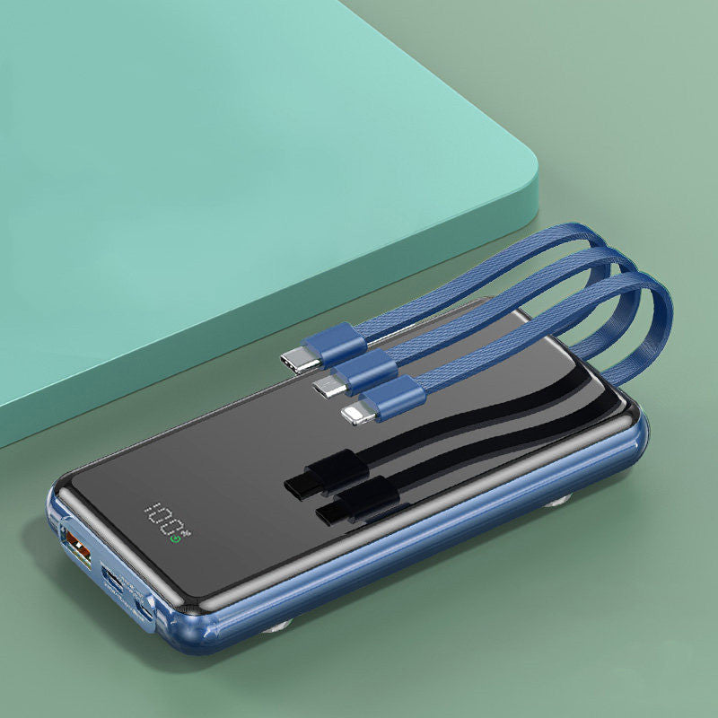 Norvo | 10000mAh Power Bank, med innebygd ladekabler, 4 uttak og 3 innganger, 22,5W/PD18W hurtiglading