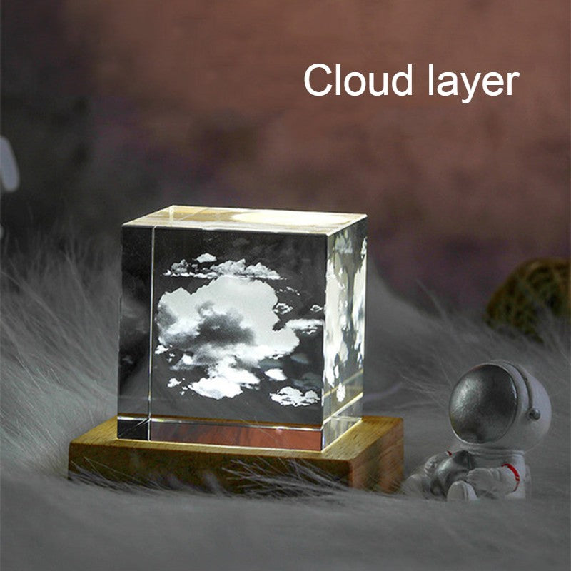 Norvo | 3D Galaxy Krystall Glass Cube med Ladelig Fargerik Lysbase, for Gave & Hjem Dekorasjon