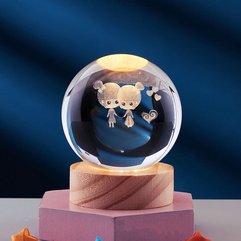 Norvo | Elegant 3D LED nattlampe med glitrende krystallskinn