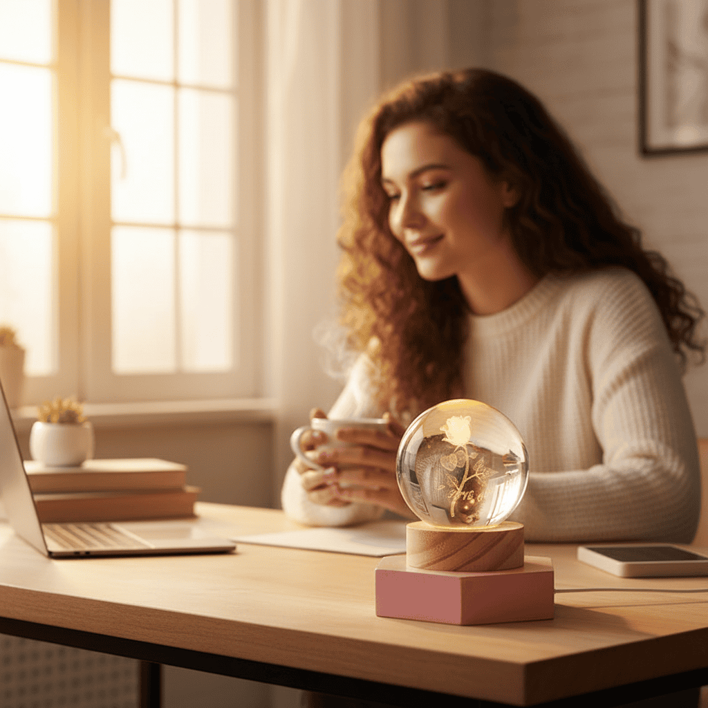 Norvo | Elegant 3D LED nattlampe med glitrende krystallskinn