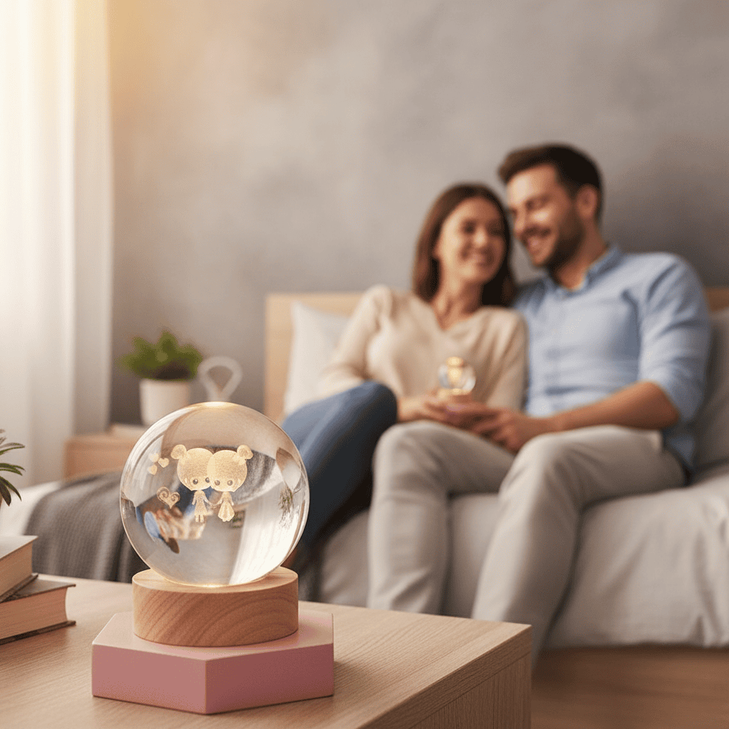 Norvo | Elegant 3D LED nattlampe med glitrende krystallskinn