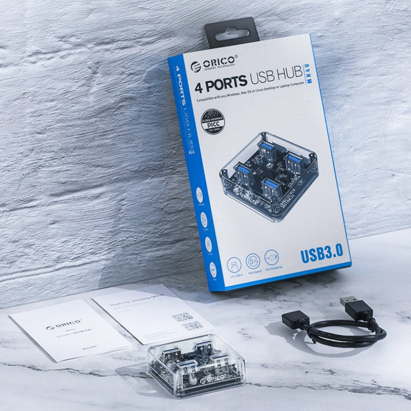 Norvo | Transparent Minimalist 4-Port USB 3.0 Utvidelsesdokk