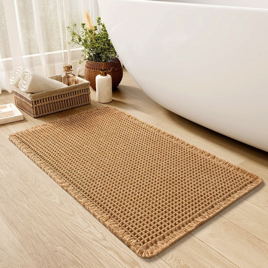 Norvo | AbsorbEase | Waffle Bath Mat with Fringes – Quick-Dry & Non-Slip