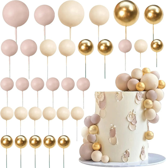 Norvo | Aprikos Gull Lysbrun Ballkake Topp - Bamse Tema Cupcake Innlegg for Bryllupsfeiringer og Bryllupsdekorasjon
