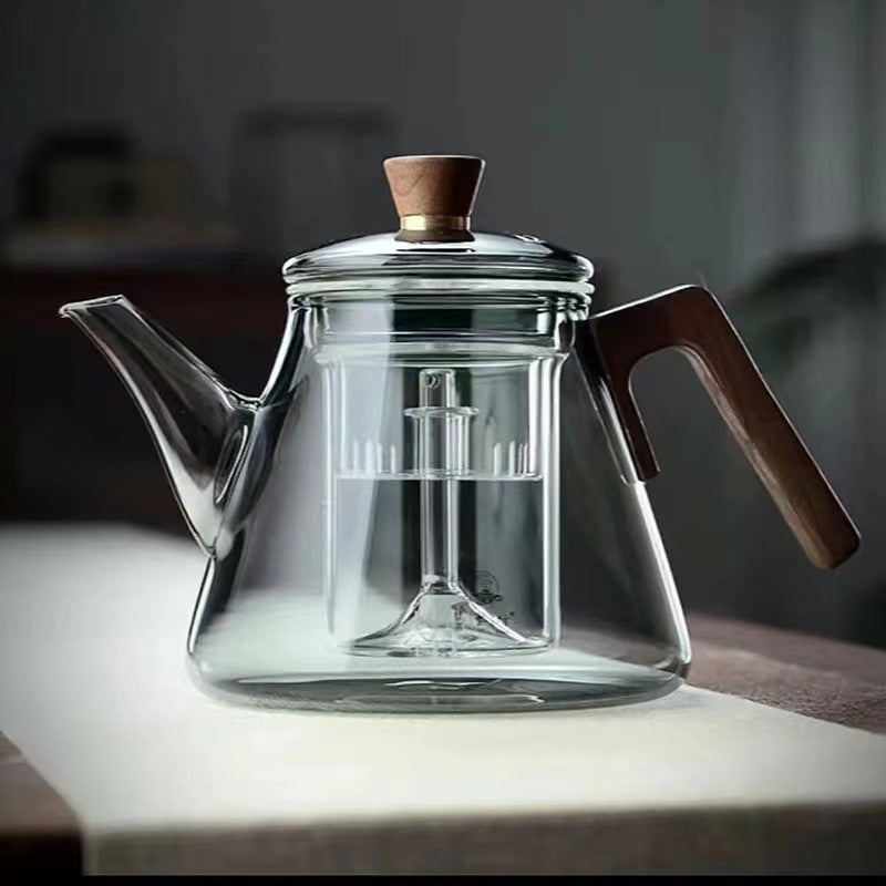 Norvo | Aetheris Glass Brew Tekanne – Varmeresistent Glass Tekanne med Trehåndtak & Infuser (900ml)