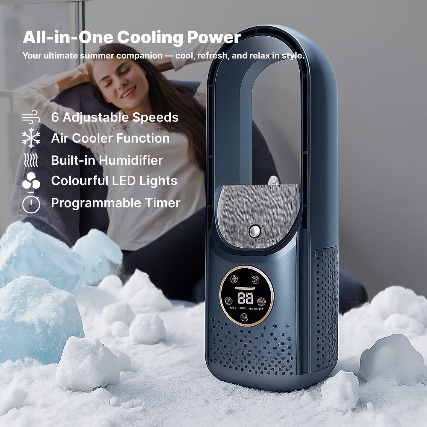 Norvo | Bladeless Portable Air Conditioner | Ultra-Stille, Ergonomisk Design & Ideell for Hjem- og Kontorbruk