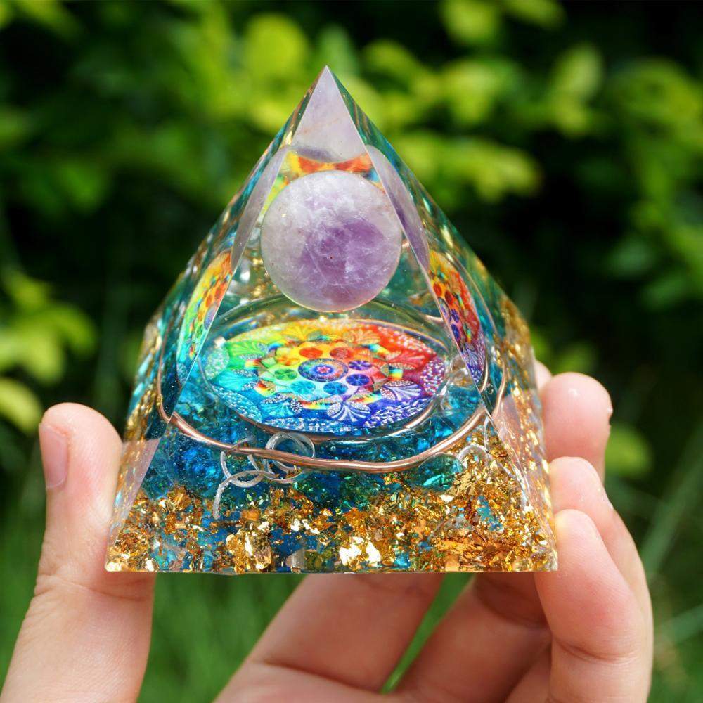 Norvo | Amethyst krystallkule med blå kvarts orgone pyramide