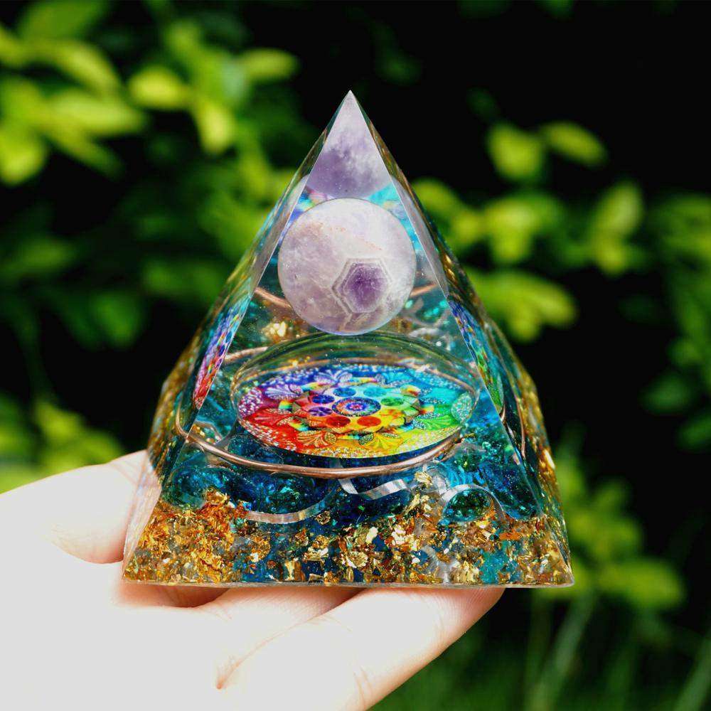 Norvo | Amethyst krystallkule med blå kvarts orgone pyramide
