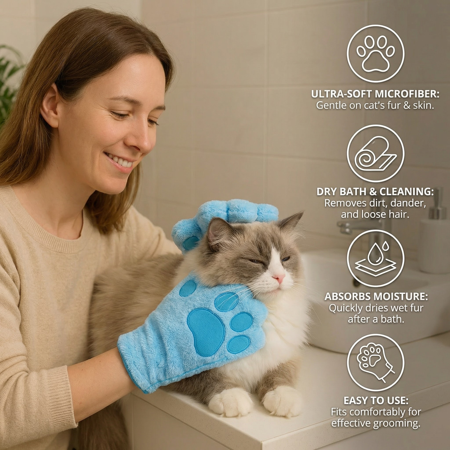 Dyrepleie mikrofiberhanske – tørr badelaken & pelsrengjøring for katter Norvo