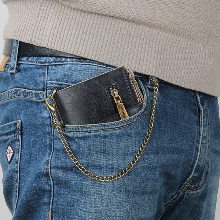 Norvo | Men’s RFID-lommebok med kjede, retro bifold kortholderlommebok