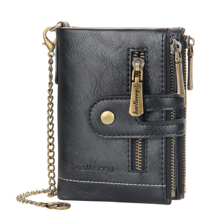 Norvo | Men’s RFID-lommebok med kjede, retro bifold kortholderlommebok