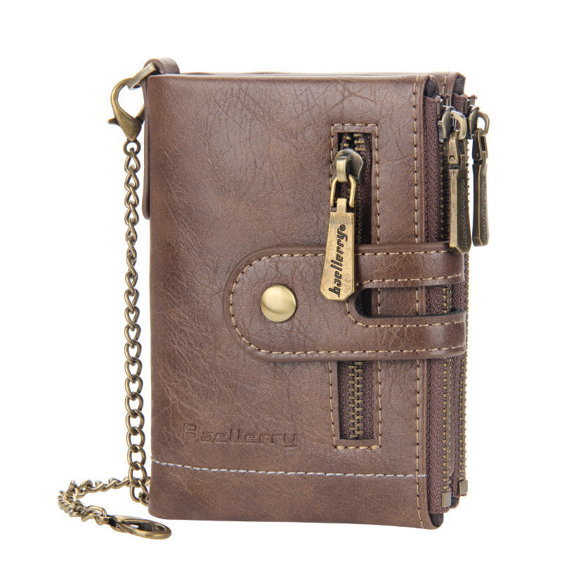 Norvo | Men’s RFID-lommebok med kjede, retro bifold kortholderlommebok