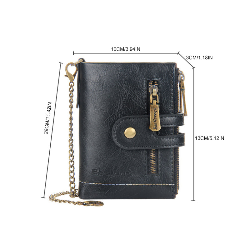 Norvo | Men’s RFID-lommebok med kjede, retro bifold kortholderlommebok